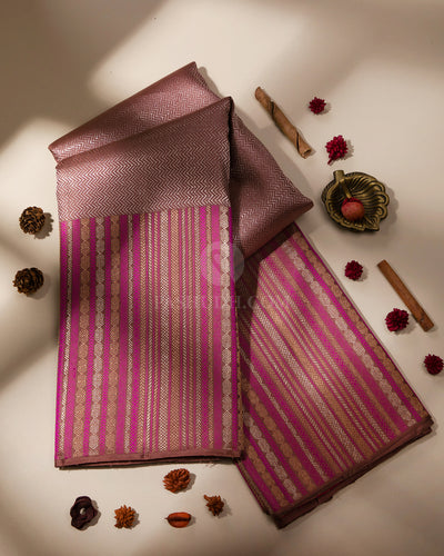 Chocolate and Pink Kanjivaram Silk Saree - S793- View 1