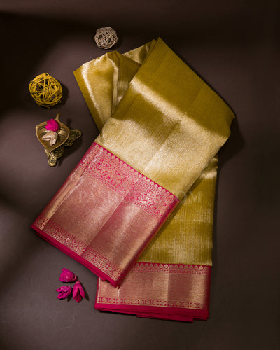 Gold And Rouge Pink Organza Kanjivaram Silk Saree - S1143(A)
