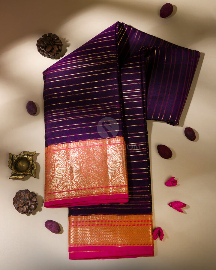 Indigo & Light Orange Kanjivaram Silk Saree - S804 - View 1