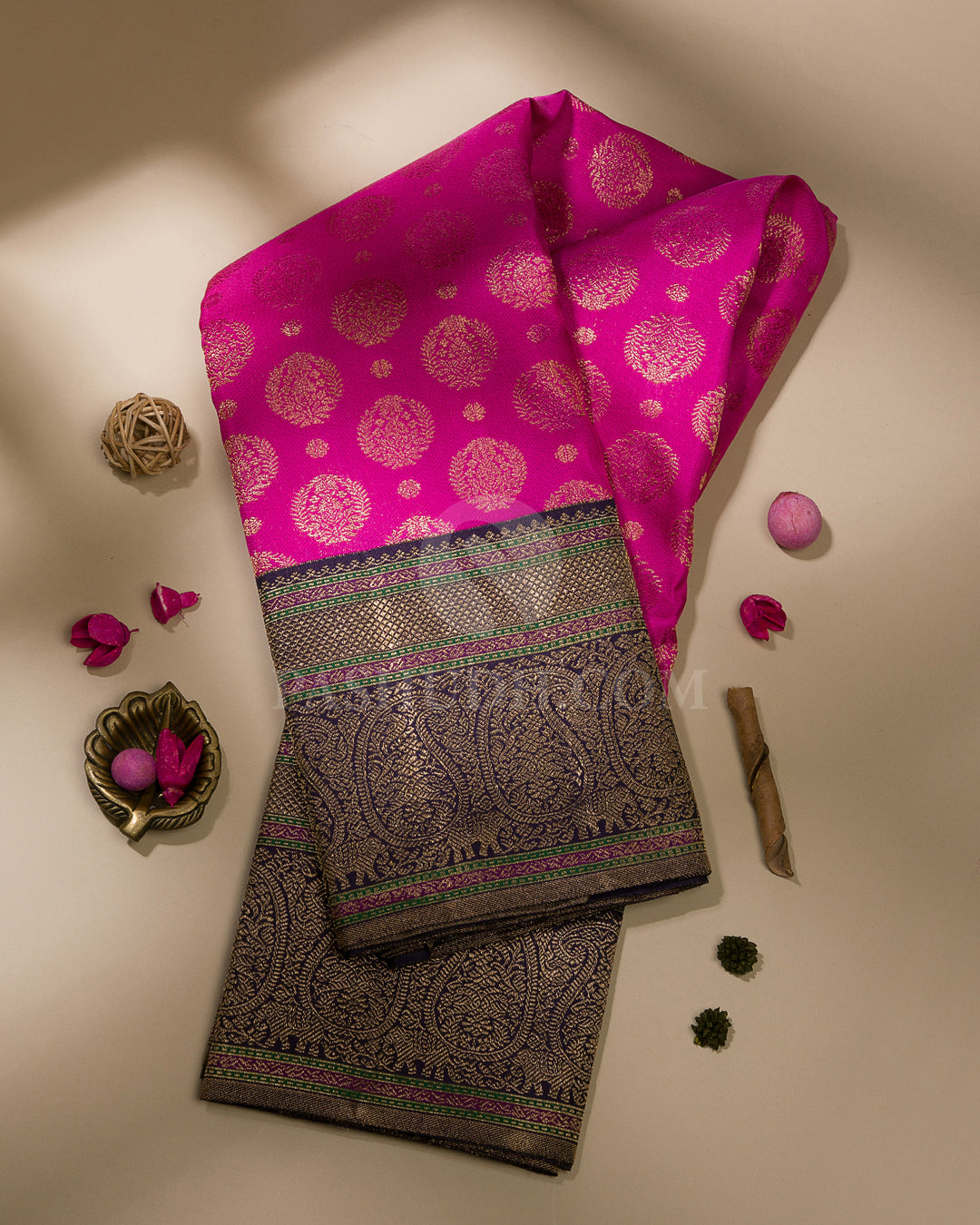 Bright Pink & Navy Blue Kanjivaram Silk Saree - S1071(B)