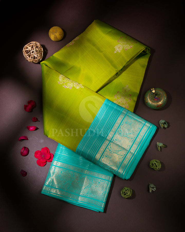 Parrot Green & Aqua Kanjivaram Silk Saree - S904 