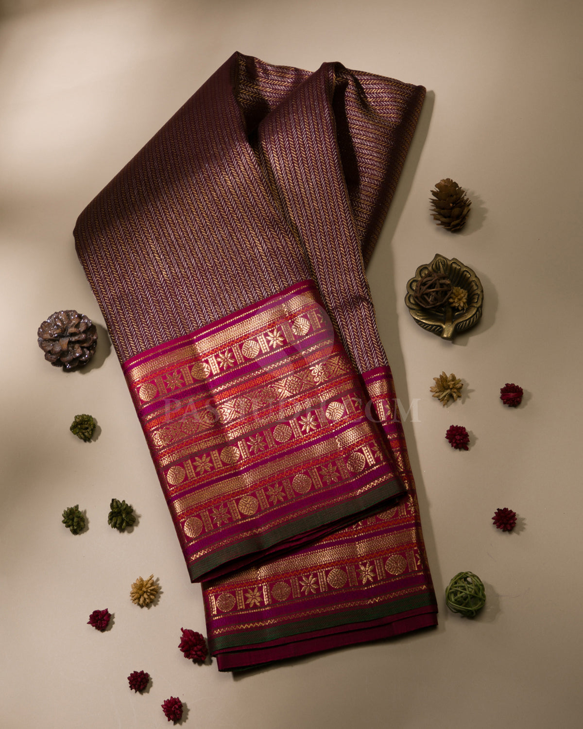 Wine & Maroon Kanjivaram Silk Saree - S1062(A)