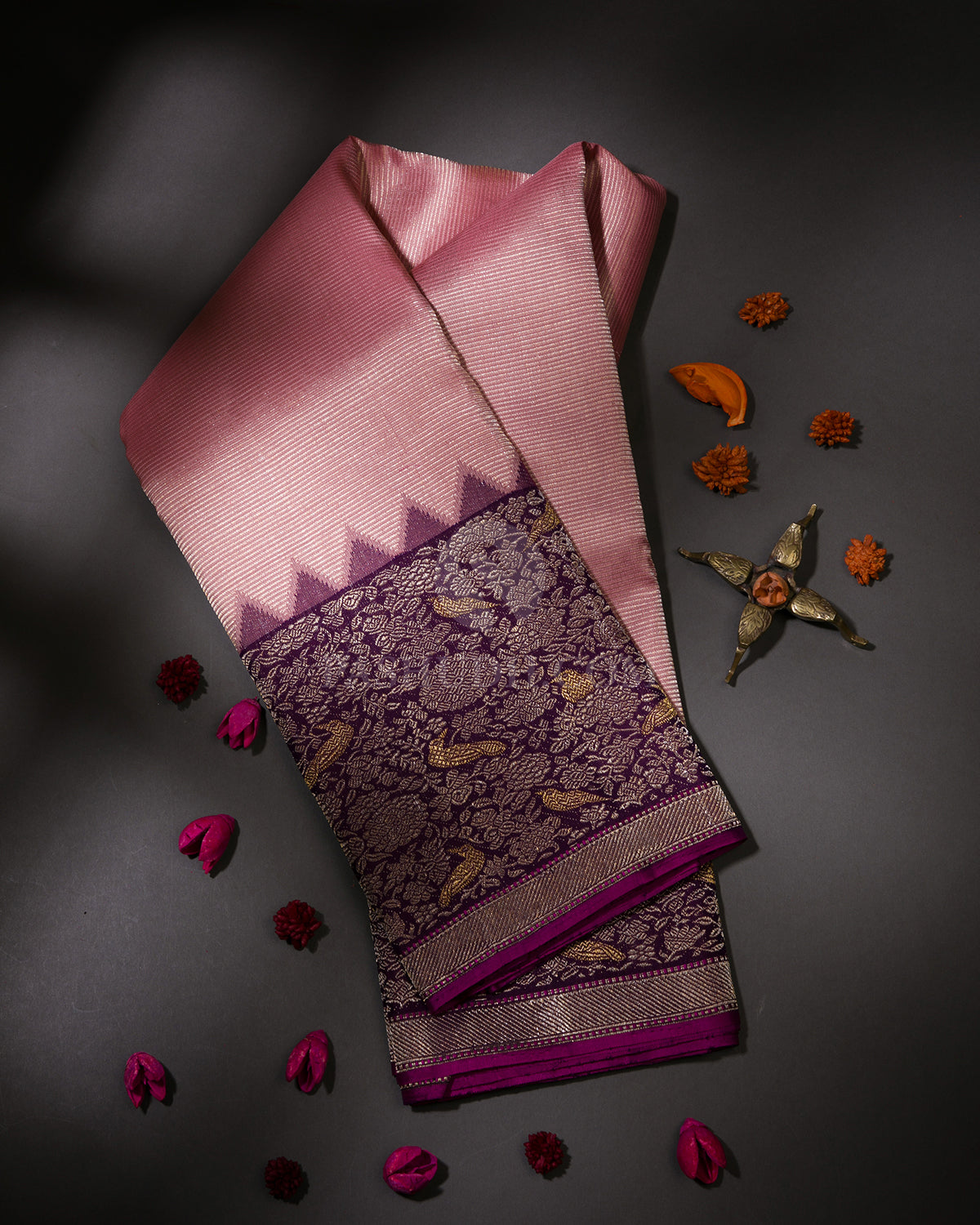 Pastel Pink & Violet Kanjivaram Silk Saree - S970