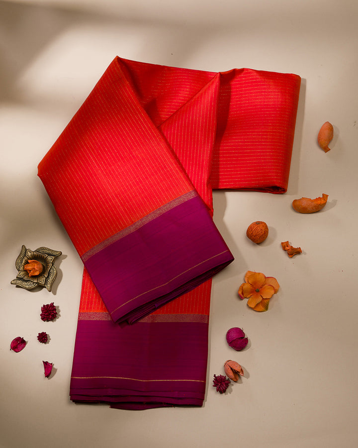 Orange And Purple Kanjivaram Silk Saree - KF1