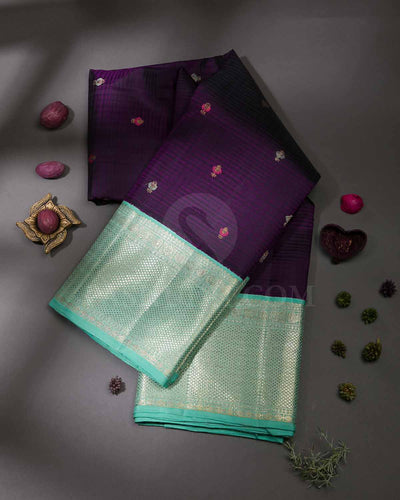 Aubergine And Aquamarine Blue Kanjivaram Silk Saree - S1198(A)