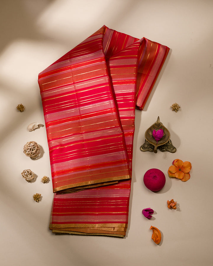 Shades of Red And Beige Borderless Kanjivaram Silk Saree - S1199(A)