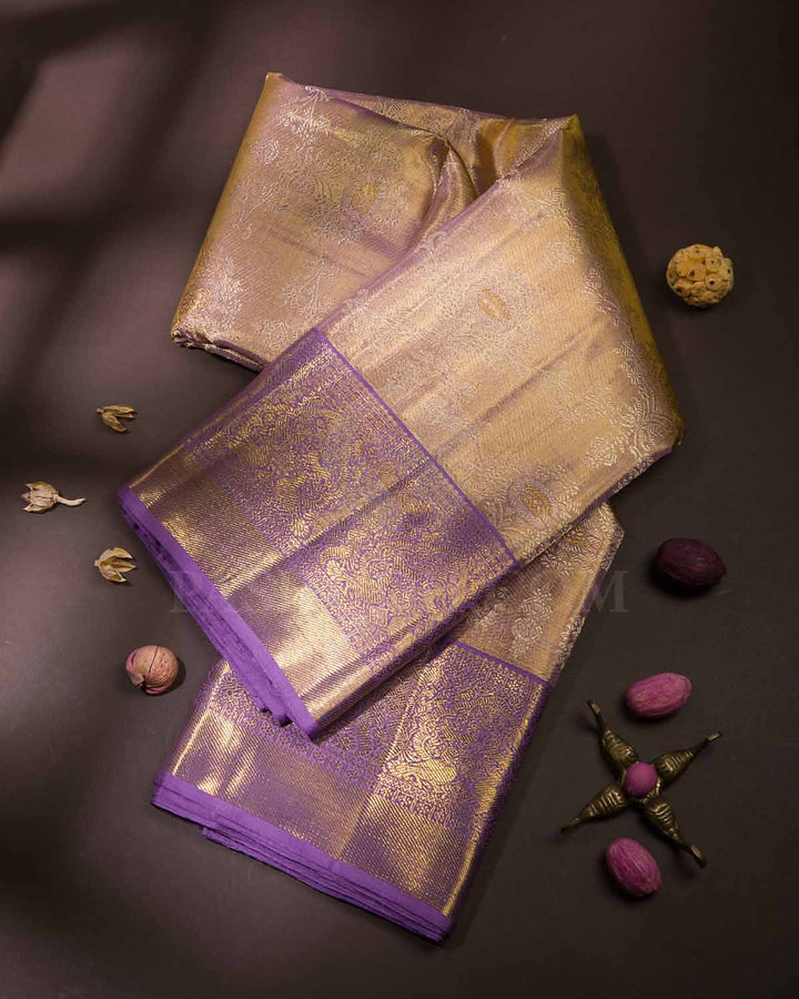 Gold And Lavender Tissue Kanjivaram Silk Saree - S1169(A)