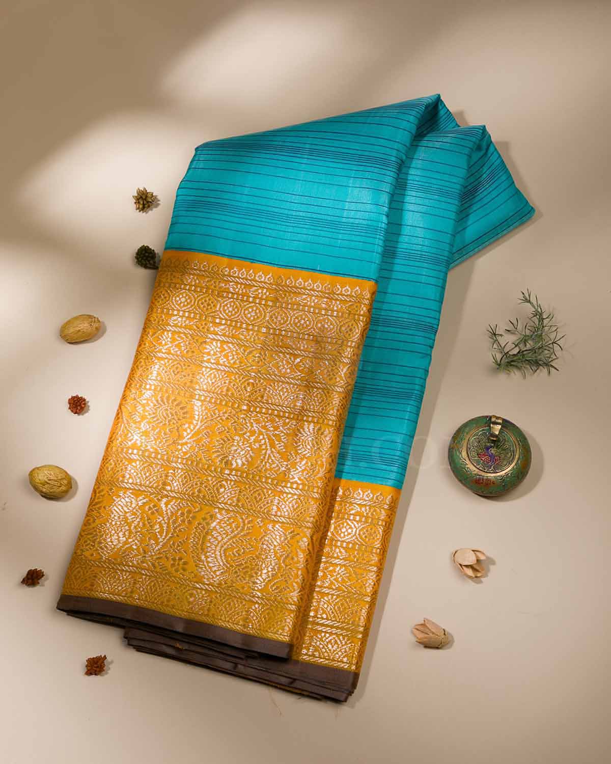 Sky Blue And Orange Kanjivaram Silk Saree - S1013(E)