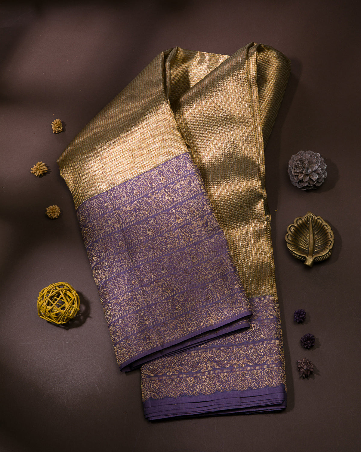 Gold And Lavender Kanjivaram Silk Saree - S1188(B)