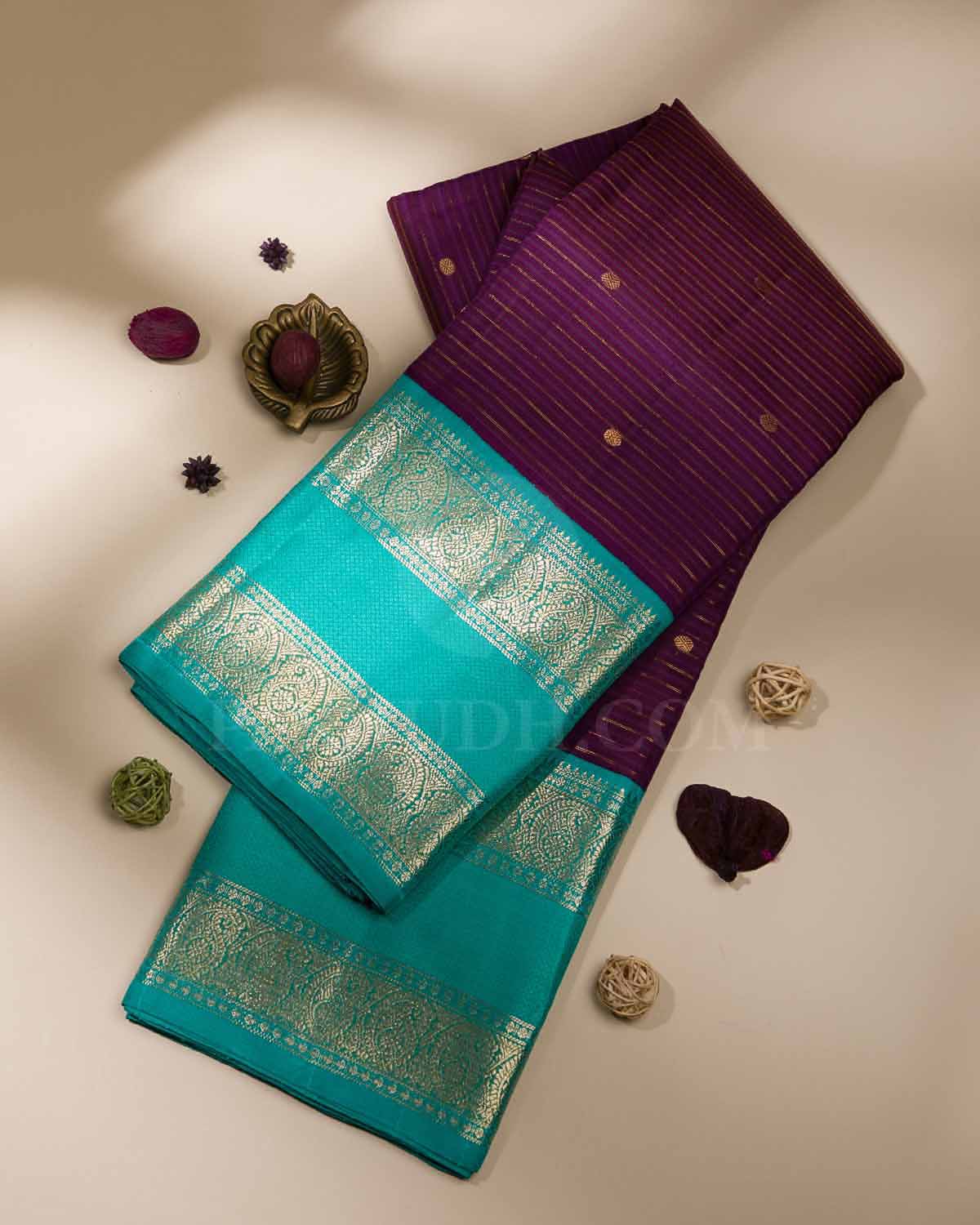 Aubergine And Aquamarine Blue Kanjivaram Silk Saree - S1224(A)