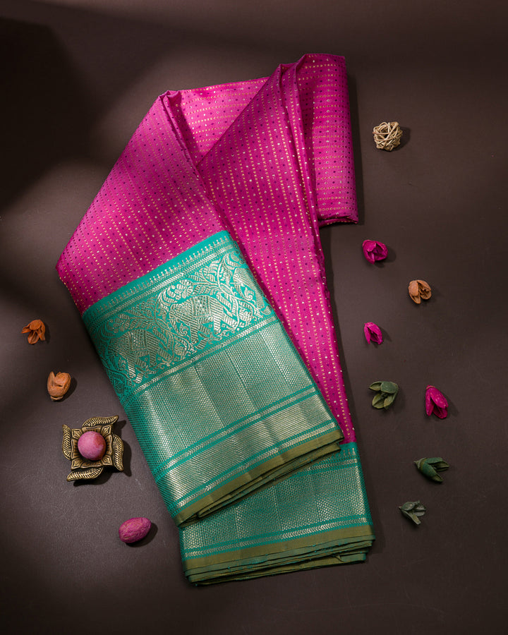 Rani Pink And Sky Blue Kanjivaram Silk Saree - S1214(A)