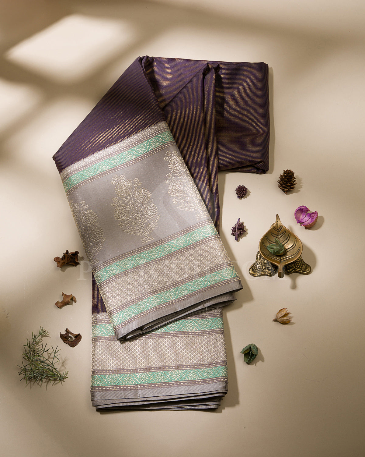 Aubergine And Grey Kanjivaram Silk Saree - S1195(A)