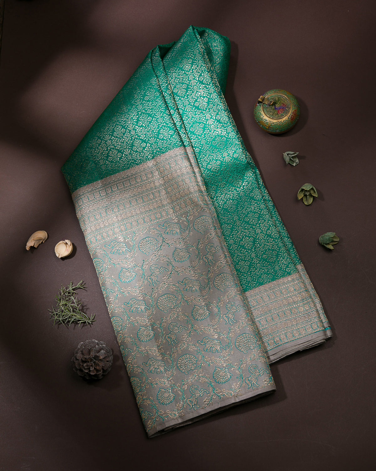 Green And Grey Kanjivaram Silk Saree - S1095(C)