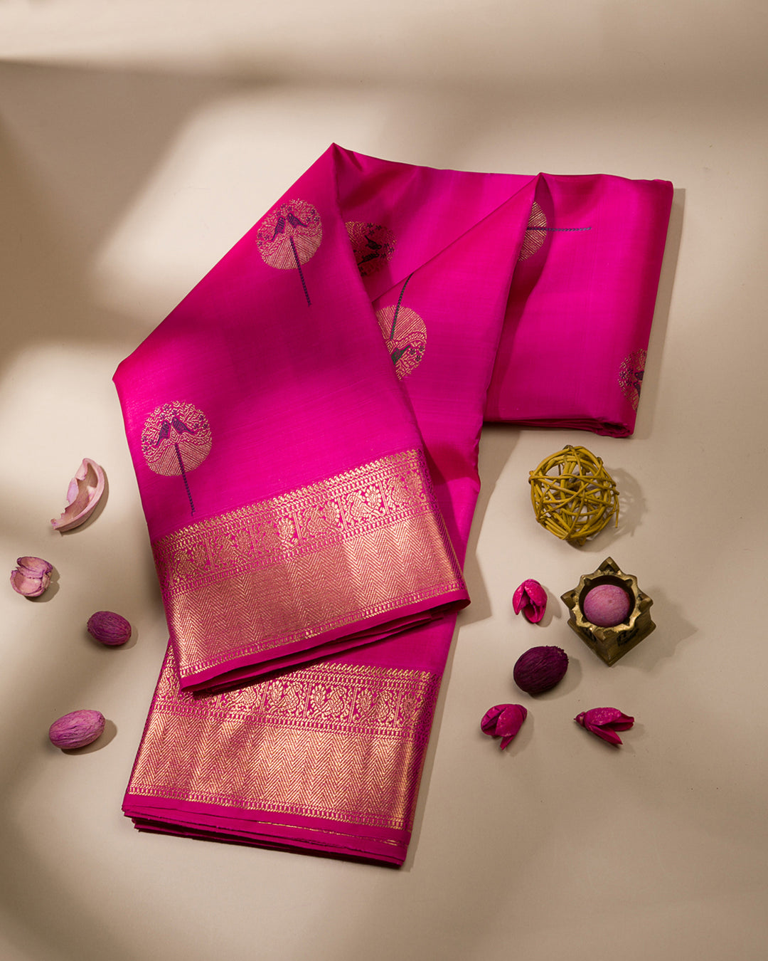 Rani Pink And Ivory Kanjivaram Silk Saree - S1204(A)