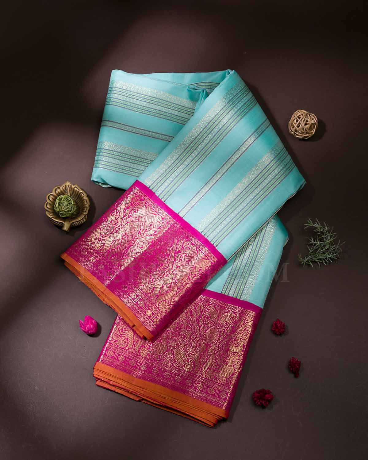 Sky Blue And Rani Pink Kanjivaram Silk Saree - S1227(A)