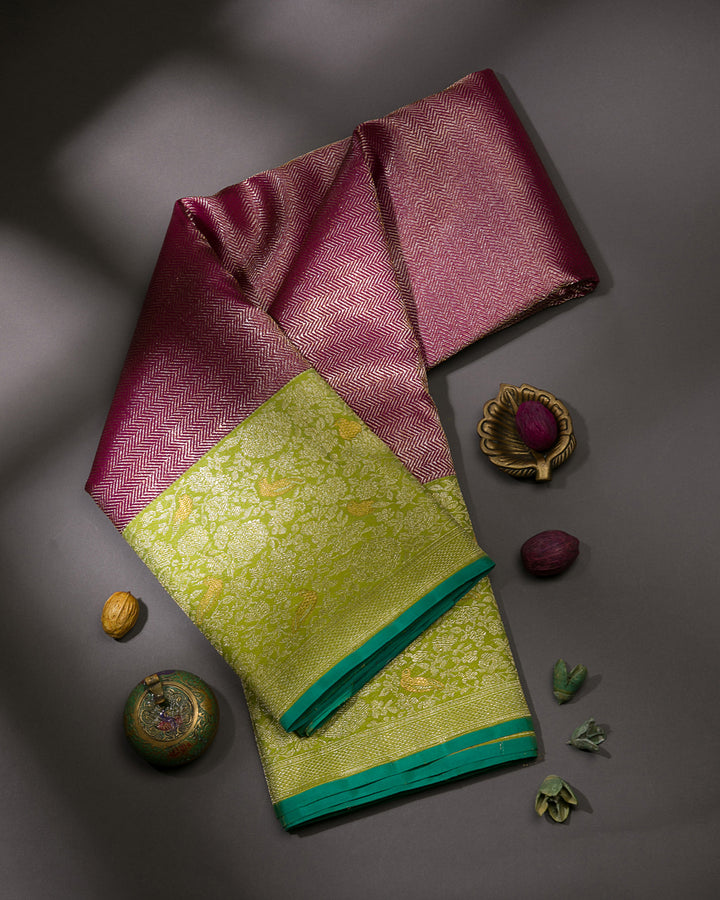 Maroon And Light Green Kanjivaram Silk Saree - S1059(D)