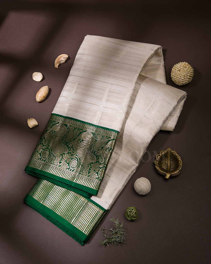 Ivory And Green Kanjivaram Silk Saree - S1222(B)
