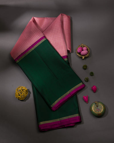 Baby Pink and Bottle Green Kanjivaram Silk Saree