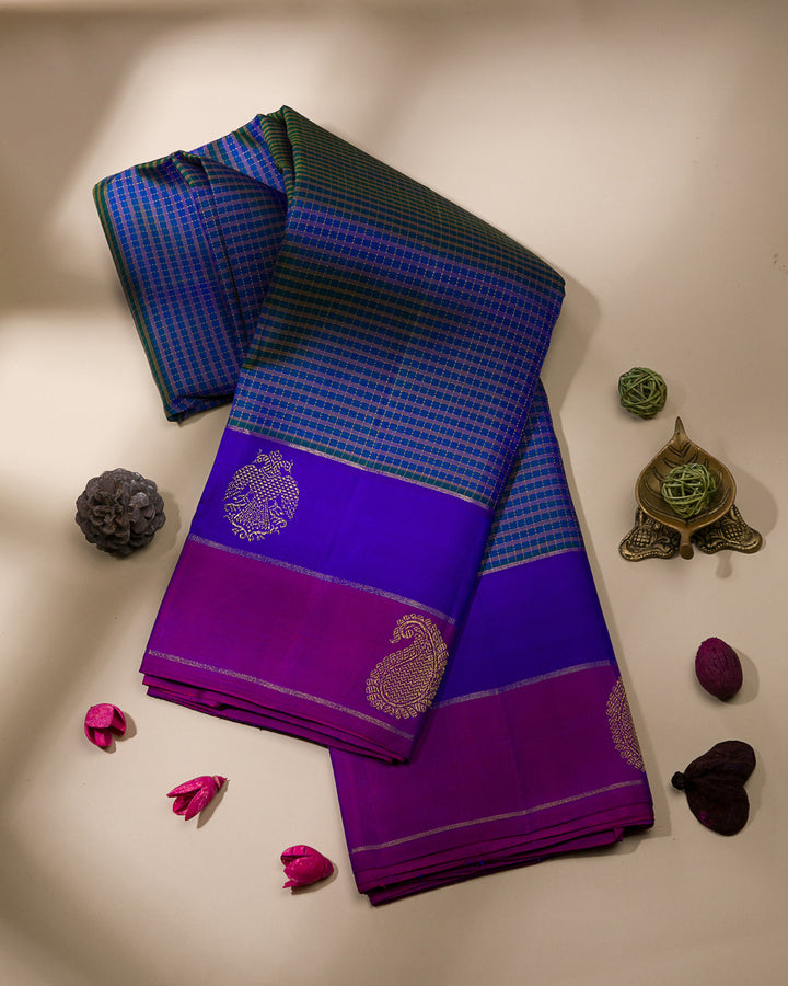 Royal Blue And Violet Kanjivaram Silk Saree - KF4