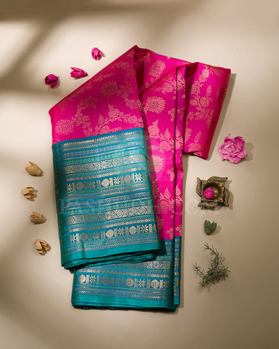 Rani Pink and Anandha Blue Kanjivaram Silk Saree - S1196(A)