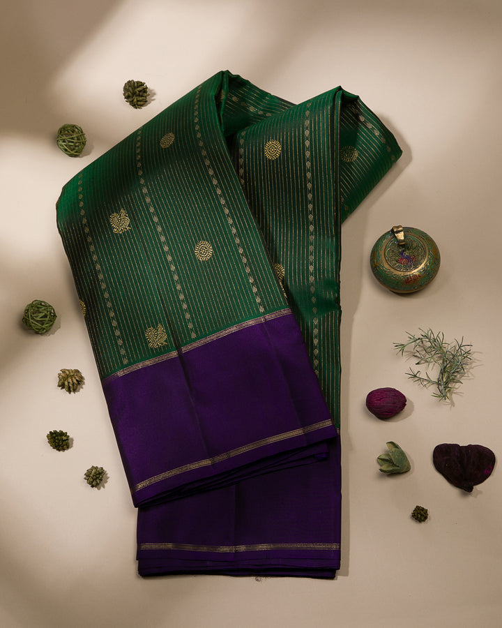 Green And Purple Kanjivaram Silk Saree - KF7