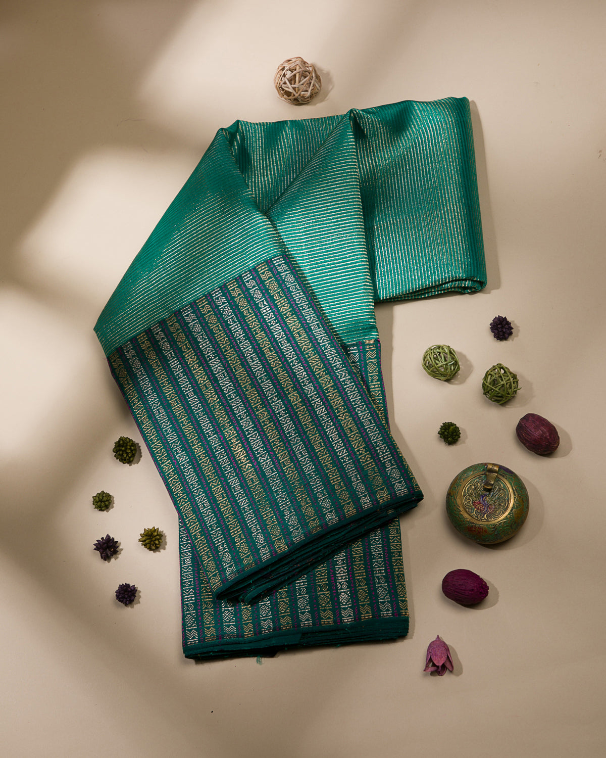 Aquamarine And Peacock Blue Kanjivaram Silk Saree - S1039(C)