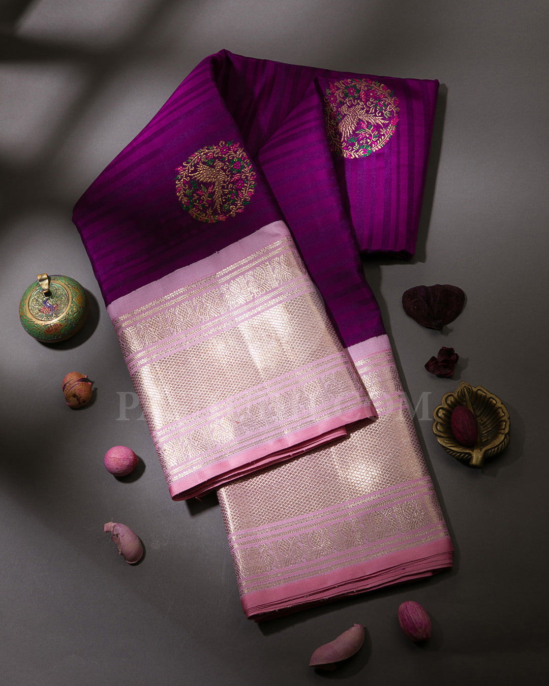 Purple And Baby Pink Kanjivaram Silk Saree - S1132(B)