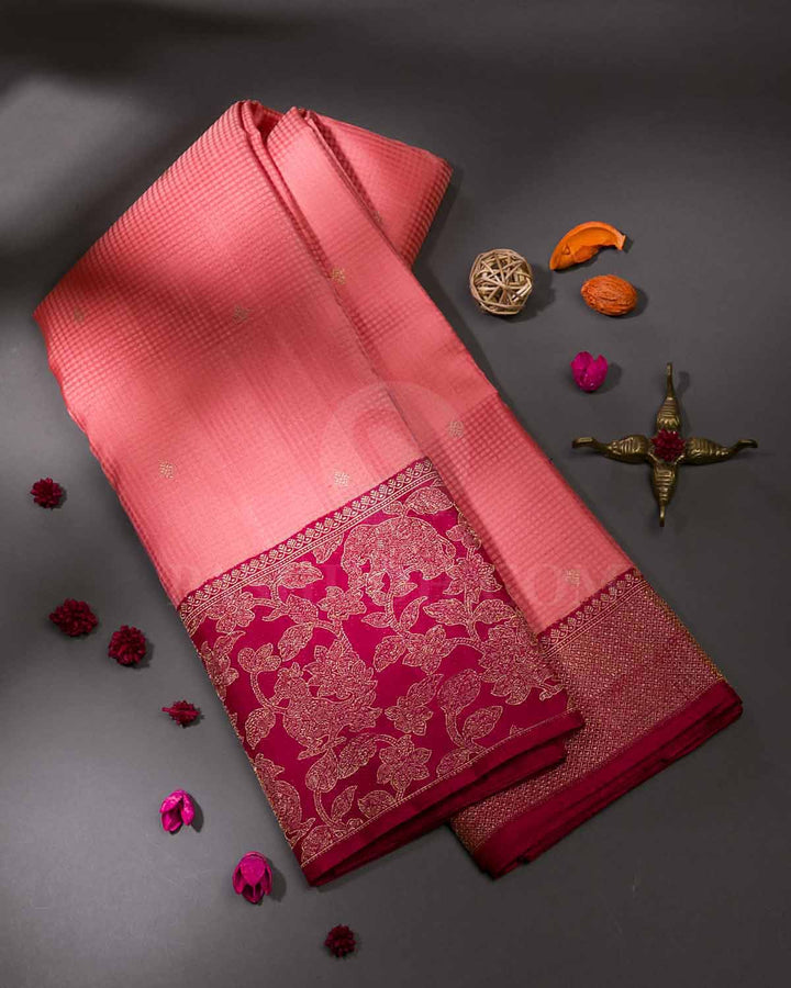 Peach Pink And Maroon Kanjivaram Silk Saree - S1138(B)