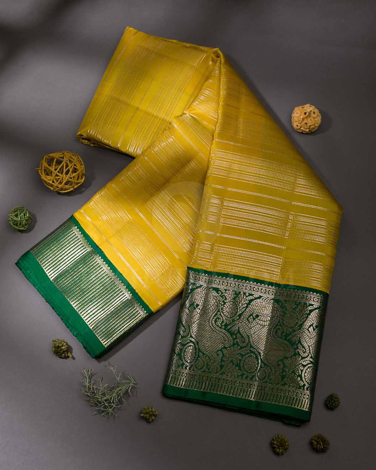 Yellow And Green Kanjivaram Silk Saree - S1222(A)