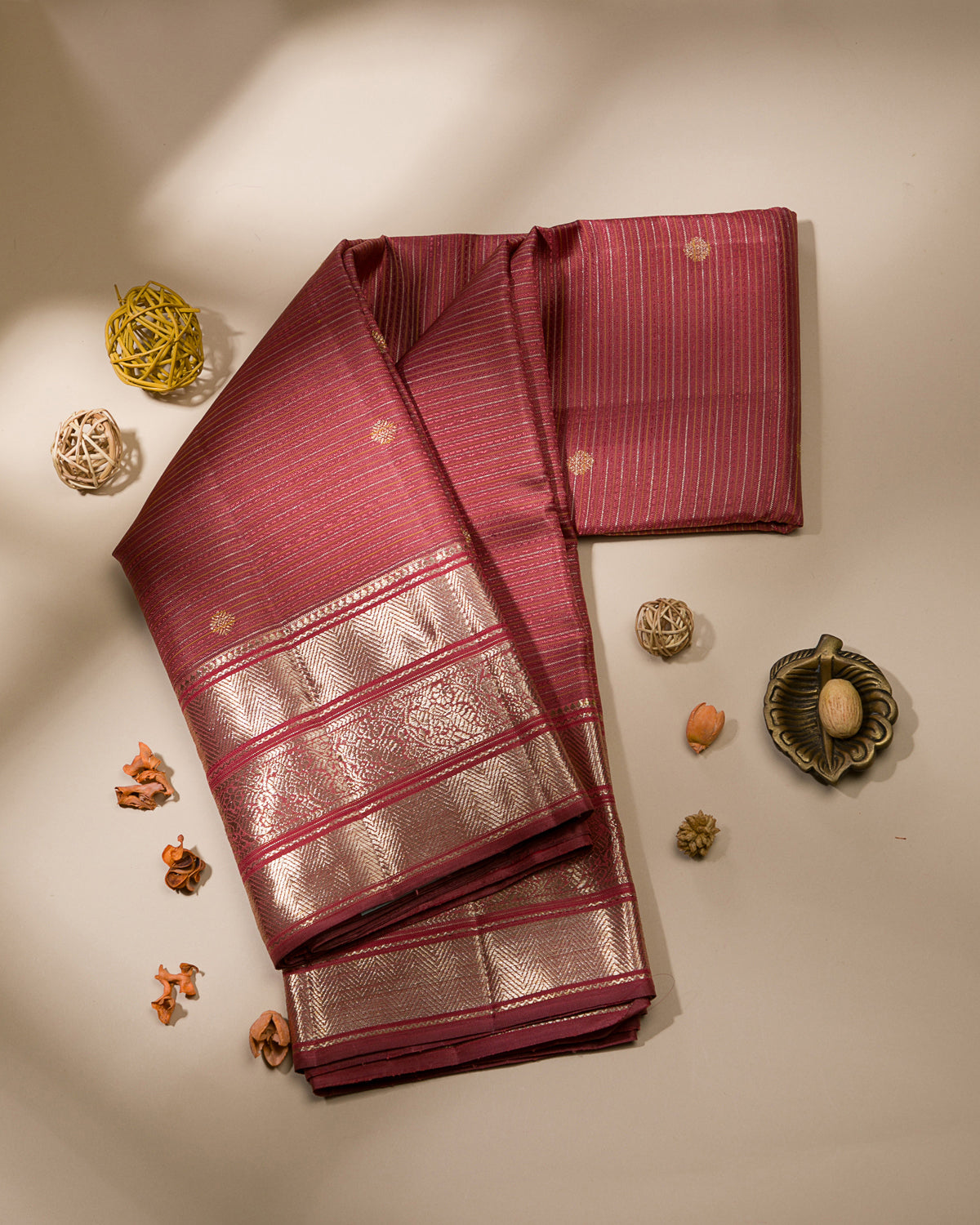 Rust Red And Mustard Kanjivaram Silk Saree - S1213(A)