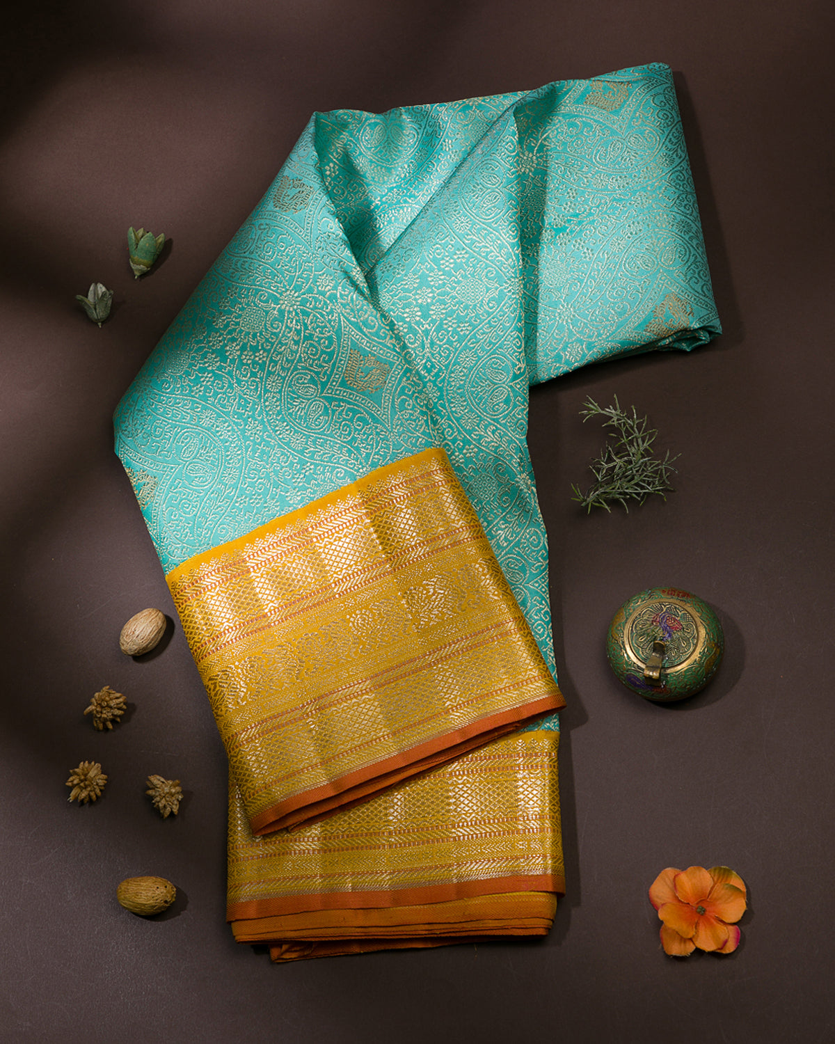 Sky Blue And Yellow Kanjivaram Silk Saree - S1194(A)