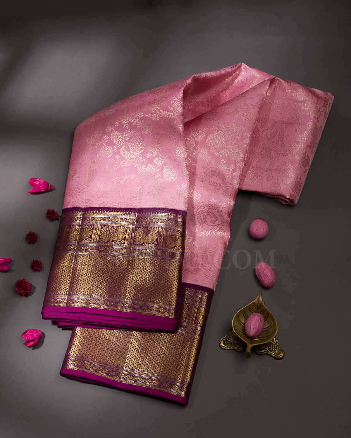 Baby Pink And Maroon Kanjivaram Silk Saree - S1151(B)