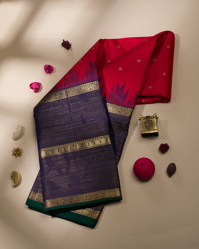 Red And Purple Kanjivaram Silk Saree - KB1