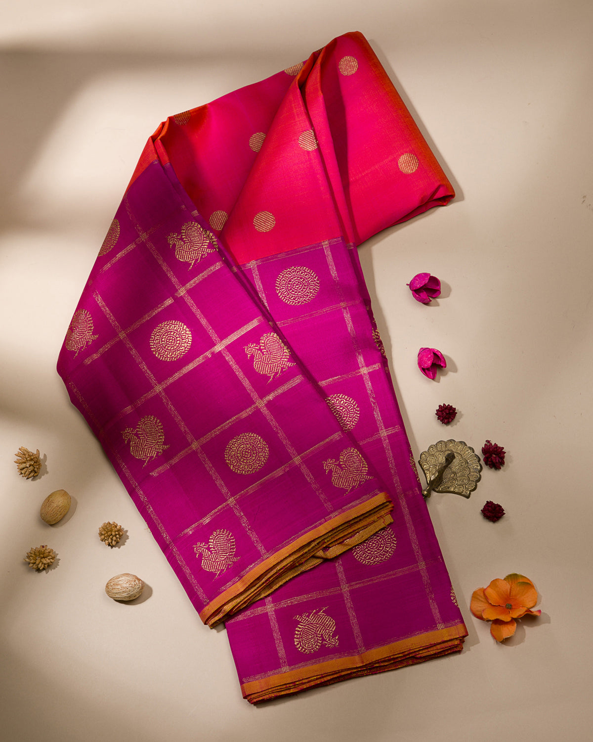 Bright Pink And Violet Borderless Kanjivaram Silk Saree - KB3