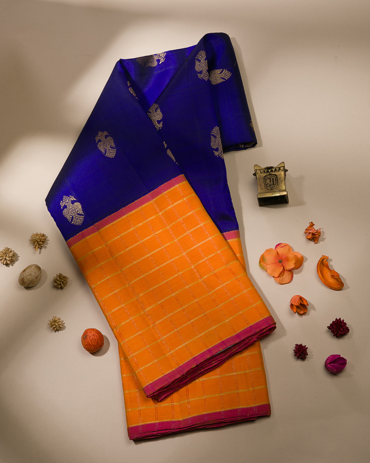 Royal Blue And Yellow Kanjivaram Silk Saree - KB6