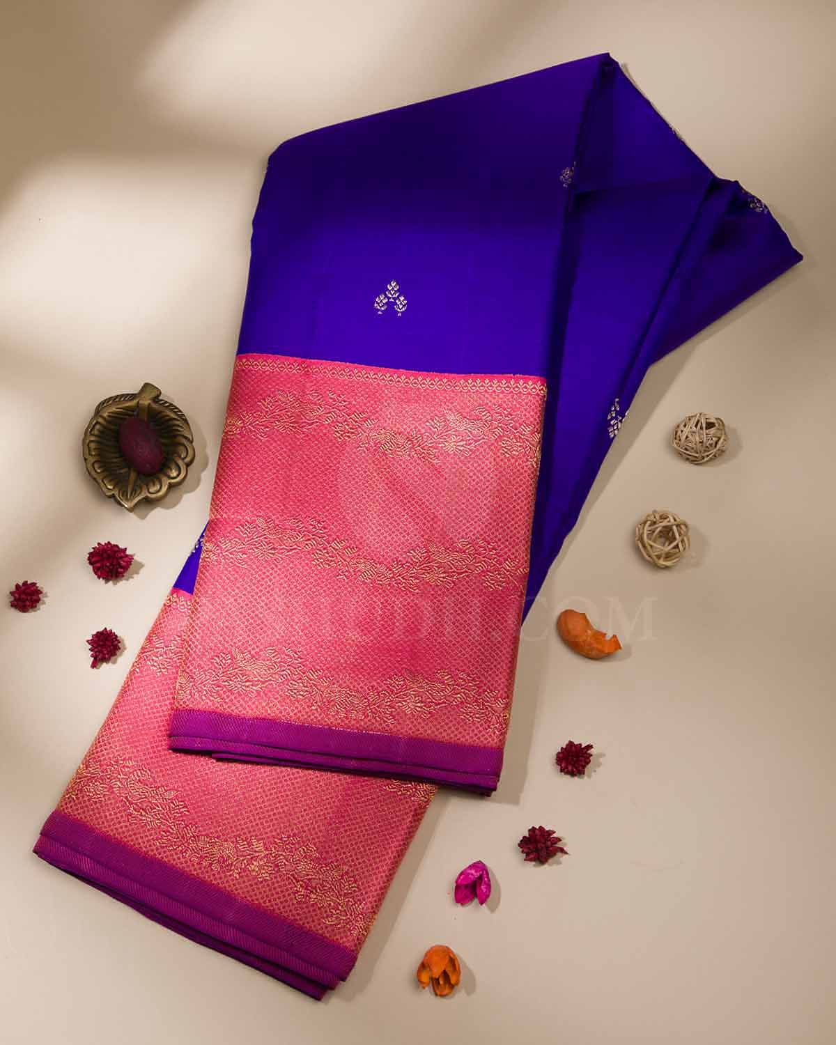 Royal Blue And Bright Pink Kanjivaram Silk Saree - S1147(B)