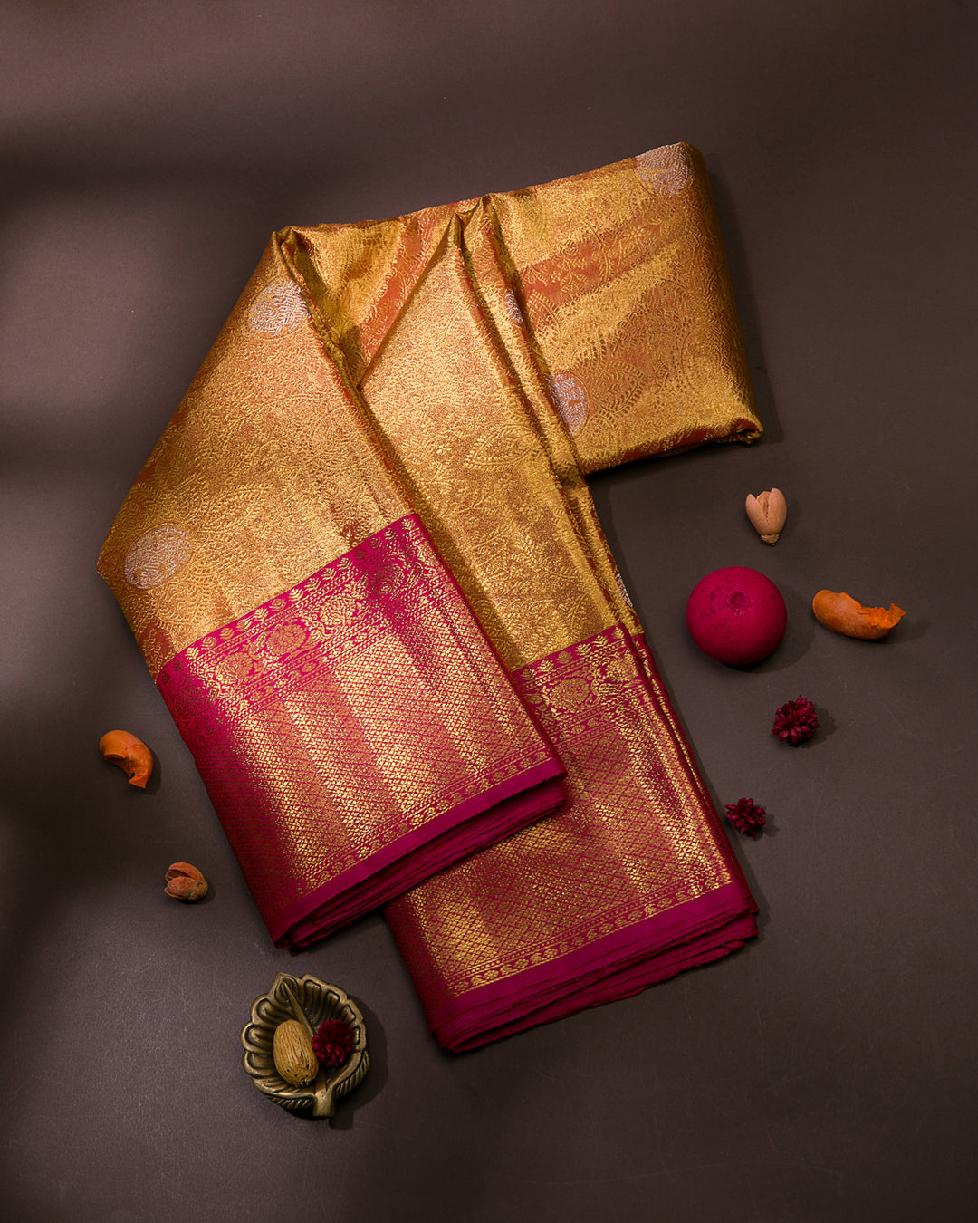 Gold And Rani Pink Tissue Kanjivaram Silk Saree - S1206(A)