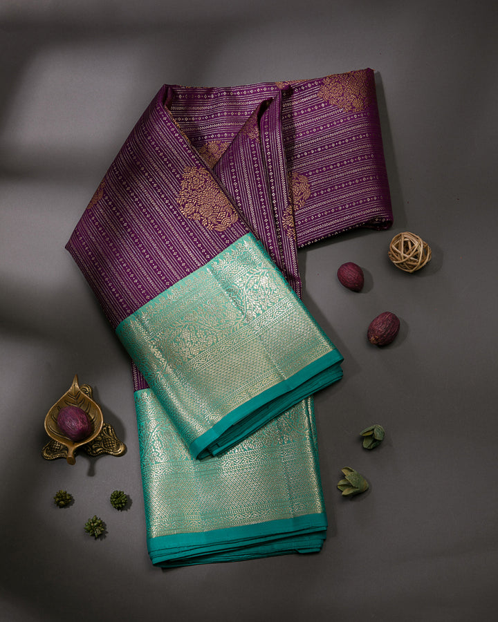 Aubergine And Aquamarine Kanjivaram Silk Saree - S1101(B)