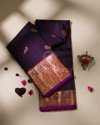 Dark Purple & Red Kanjivaram Silk Saree - S1051(A)