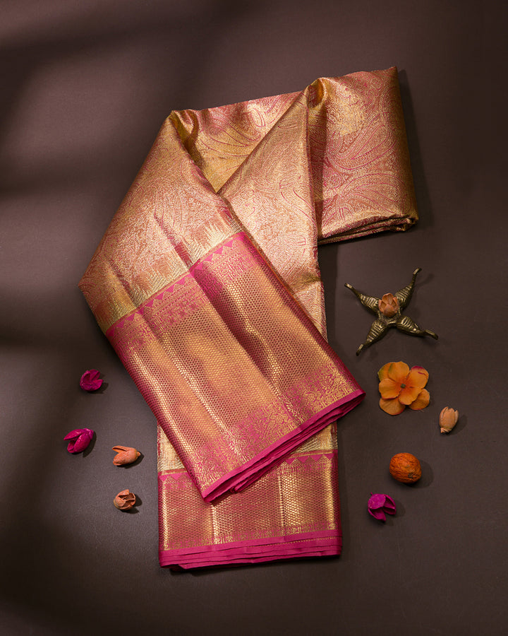 Gold And Pink Kanjivaram Silk Saree - S1049(E)