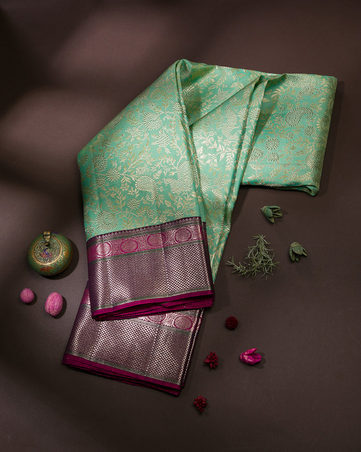 Mild Green and Maroon Kanjivaram Silk Saree - S1192(B)