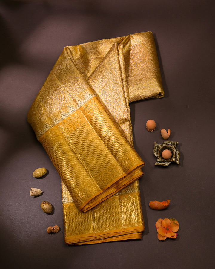 Gold And Yellow Kanjivaram Silk Saree - S1049(D)