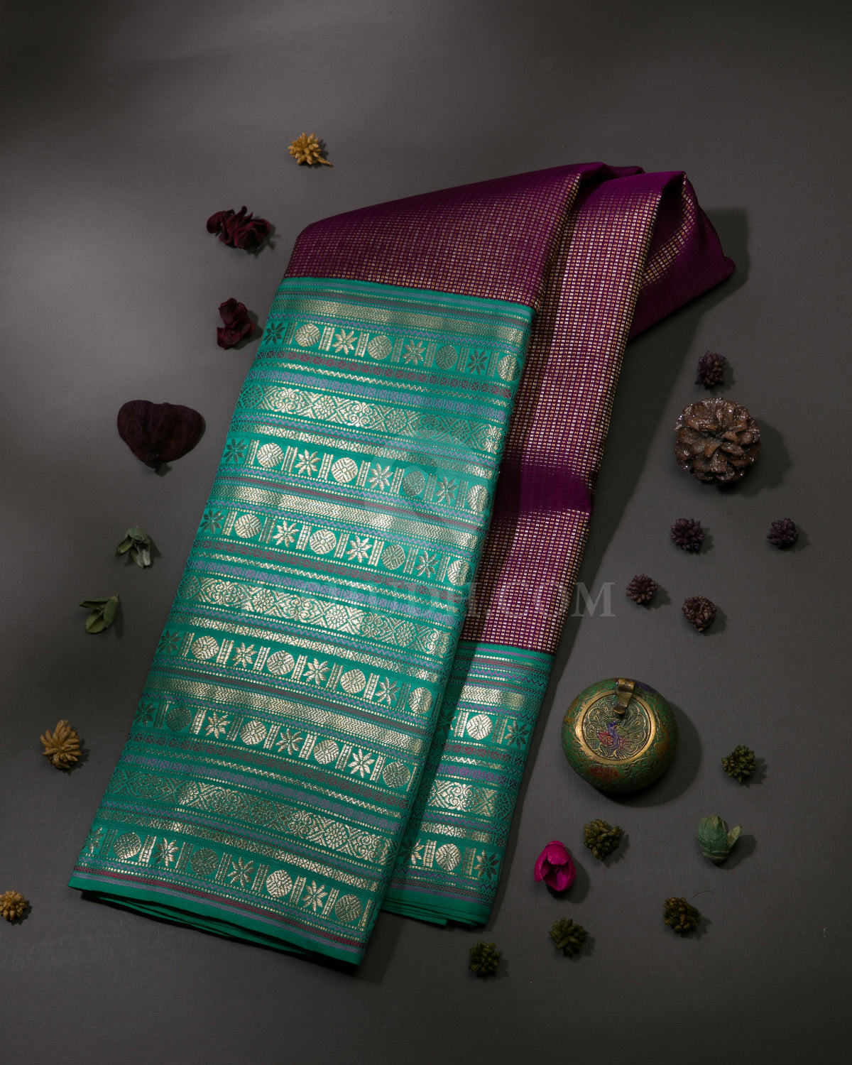 Violet & Sea Foam Green Kanjivaram Silk Saree - S1080(B)