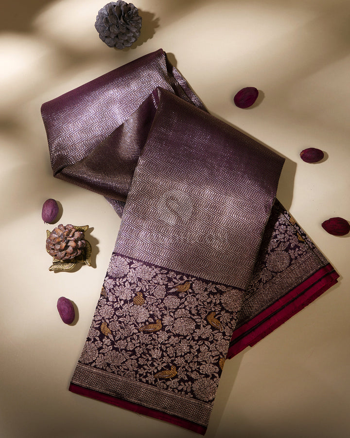 Dark Purple  Zari Kanjivaram Silk Saree - S818 - View 1