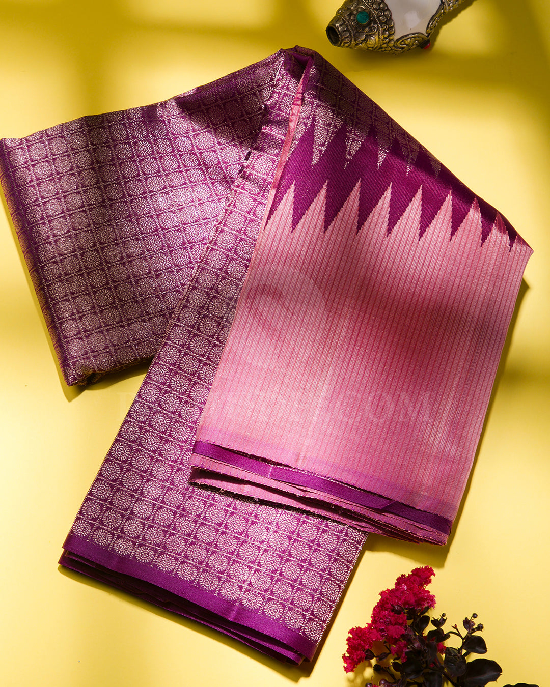 Old Rose And Purple Raising Border Kanjivaram Silk Saree - S1231(A)