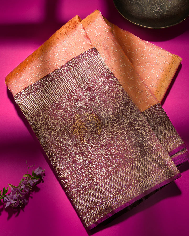 Peach and Brown Kanjivaram Silk Saree - S1215(B)