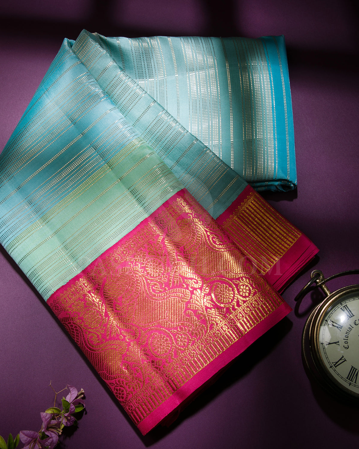 Sky Blue, Pista Green And Punch Pink Kanjivaram Silk Saree - S1222(C)