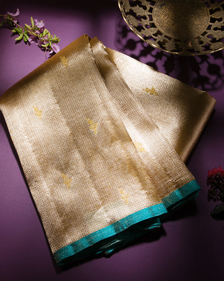 Gold and Silver, Anandha Blue Borderless Organza Kanjivaram Silk Saree - S1256(A)