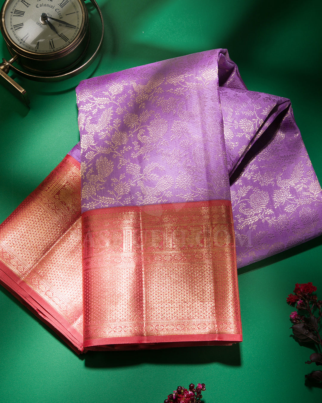 Lavender And Pale Orange Kanjivaram Silk Saree - S1151(C)