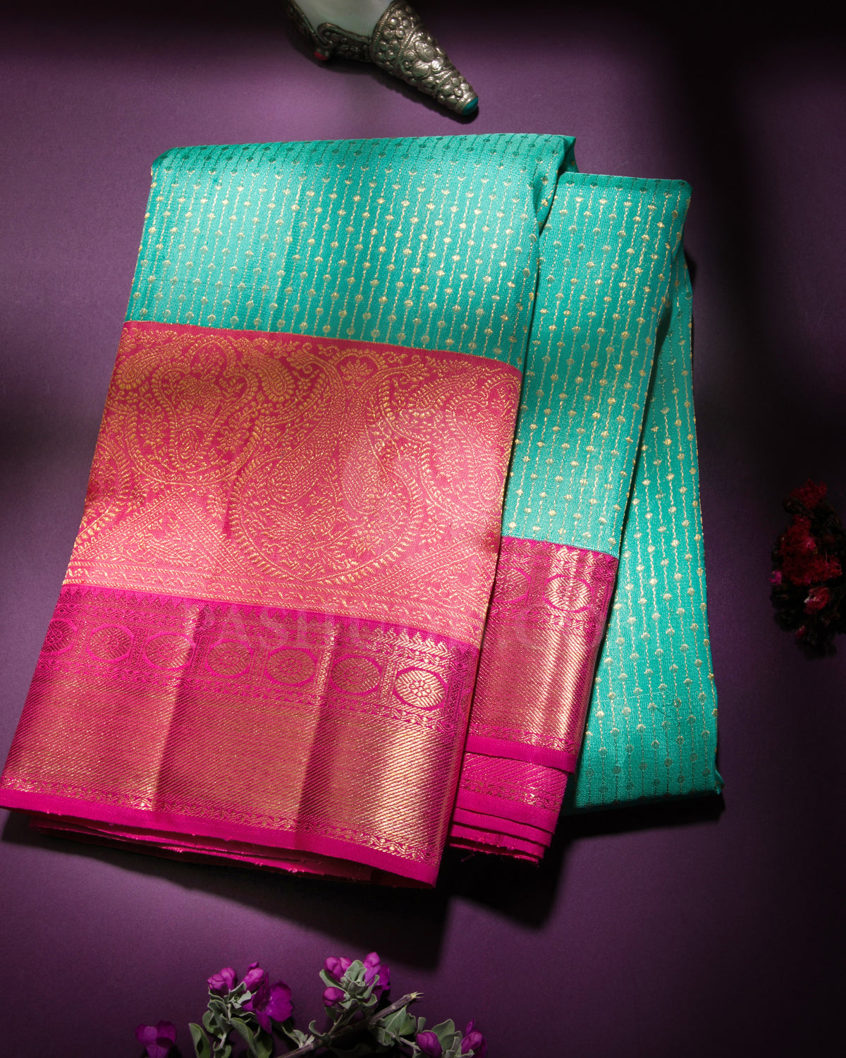 Sky Blue, Taffy Pink And Rani Pink Kanjivaram Silk Saree - S1232(A)